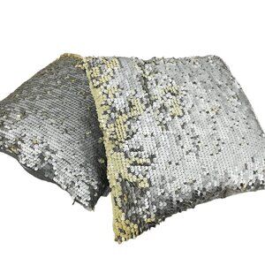 Thro by Marlo Lorenze Silver Sequin Paillets Set of 2 Pillows 17"x16" Down